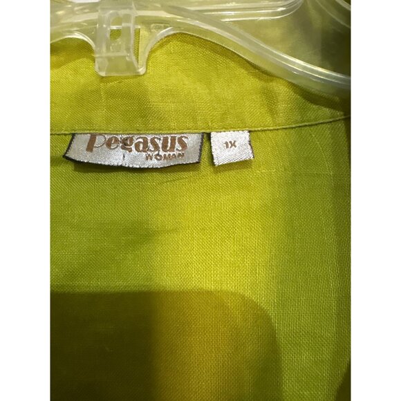 Lime Green Pegasus Womens Asymmetrical Lagan Look Linen Blouse 1X - Picture 3 of 7